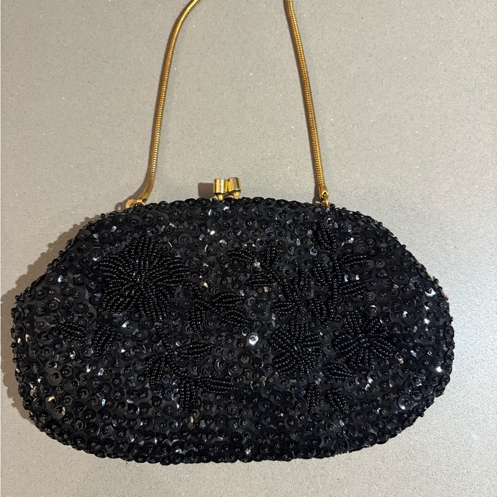 Elegant Black Beaded Clutch